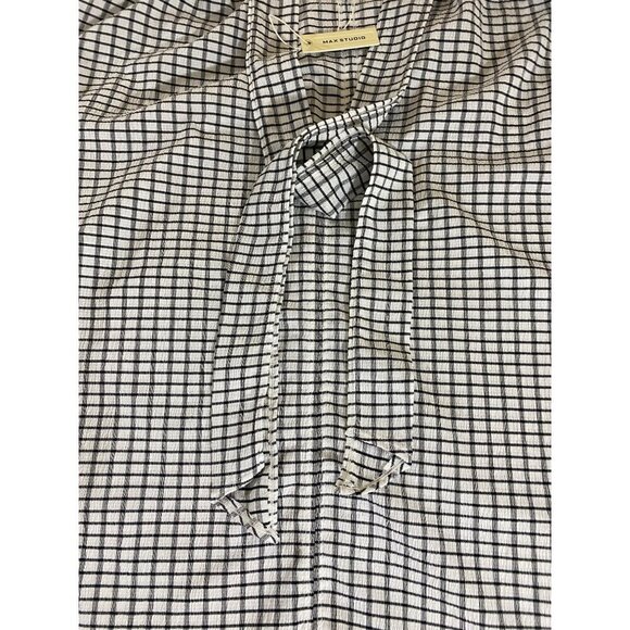 Max Studio Women's Black And White Plaid Half Puff Sleeve Blouse - Large - Picture 3 of 12